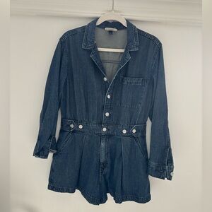 Denim long sleeved romper